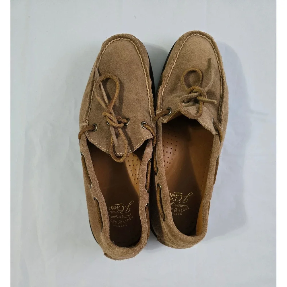 J.Crew Mens Ludlow Suede Boat Shoes Tan Brown Vibram Sole Loafers Size 8.5